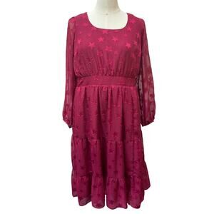 Torrid Women's Midi Clip Dot Star Print Chiffon Tiered Dress Red Size 1X